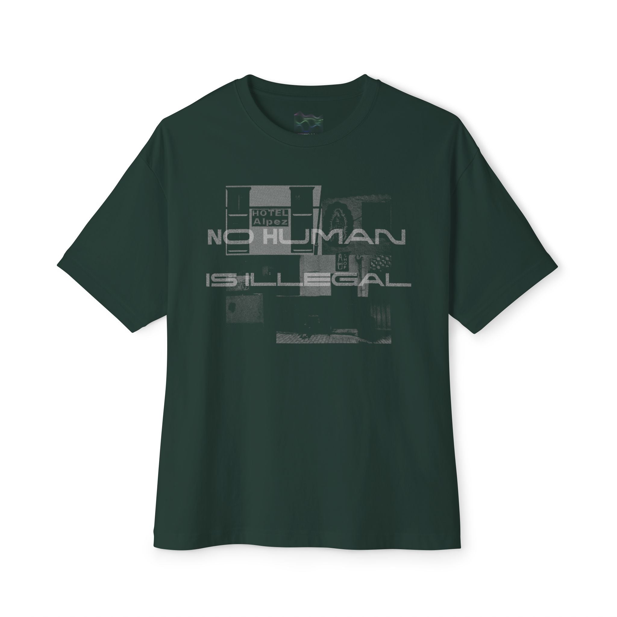 No Human Is Illegal (Forest Green) T-Shirt, Unisex Oversized Boxy Tee, Los Angeles Made